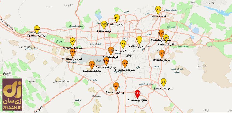 آلودگی هوای تهران در مناطق مختلف