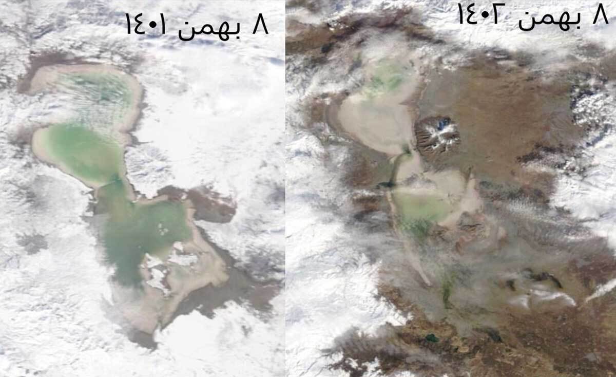 عکسی تکان‌دهنده از تغییر وضعیت دریاچه ارومیه از پارسال تا امسال