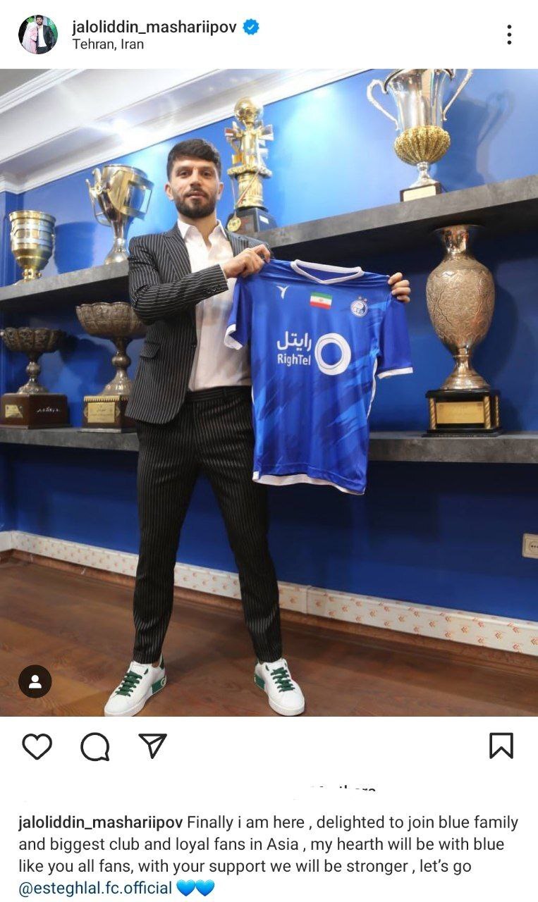 (عکس) پیام ماشاریپوف پس از قرارداد با استقلال؛ به بزرگترین باشگاه آسیا پیوستم ماشاریپوف