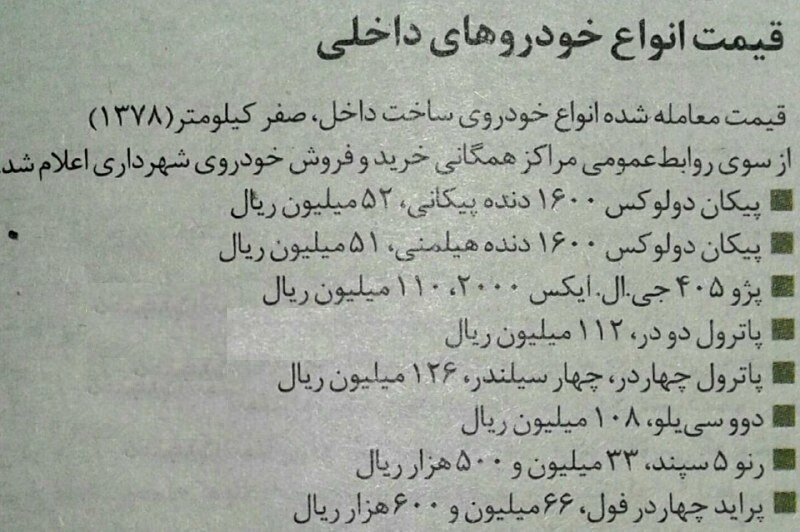 قیمت خودرو ۲۲ سال قبل چند بود؟ + عکس قیمت خودرو ۲۲ سال قبل چند بود؟ + عکس