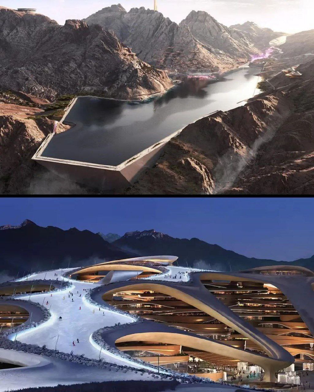 (تصاویر) حیرت جهانیان از پروژه جدید بن‌سلمان؛ پیست اسکی ۵۰۰ میلیارد دلاری وسط بیابان