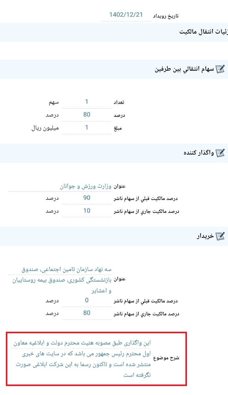 اطلاعیه عجیب واگذاری پرسپولیس در سامانه کدال!