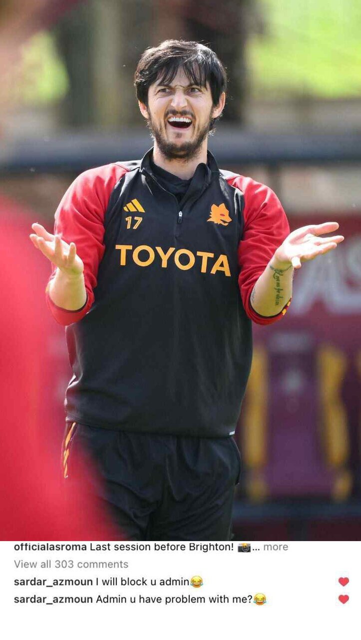 عکس | سردار آزمون از ادمین اینستاگرام باشگاه رُم شاکی شد؛ بلاکت می‌کنم!