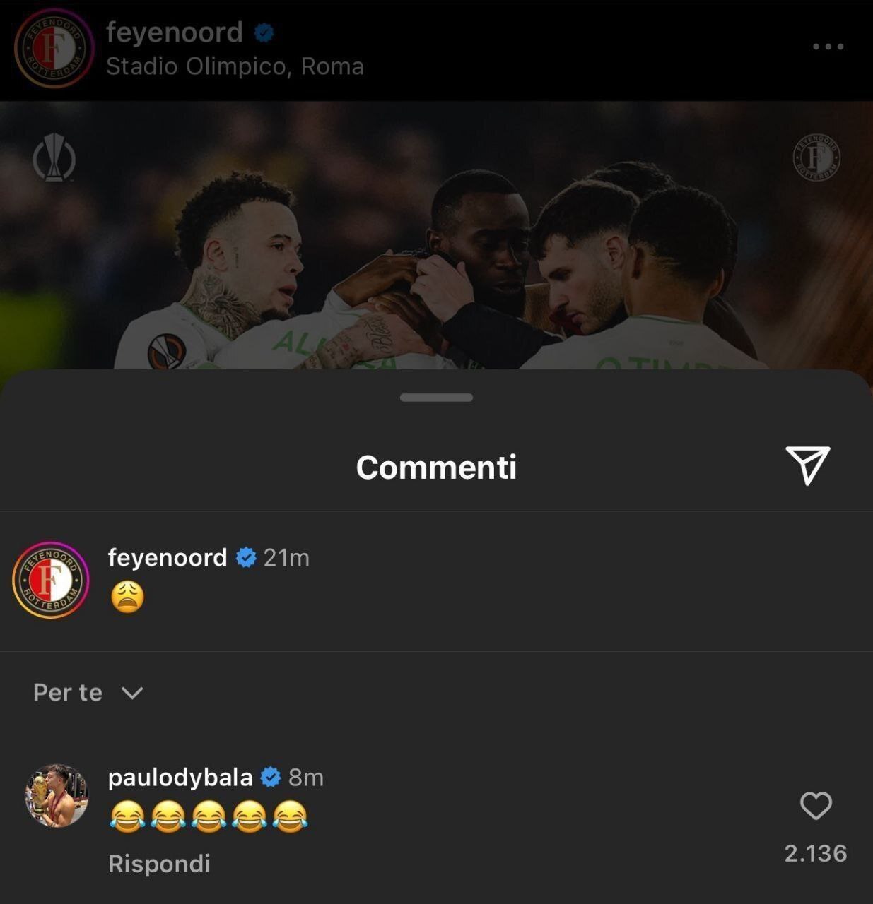 (عکس) مسخره بازی دیبالا زیر پستی که فاینورد برای جهانبخش گذاشته بود!