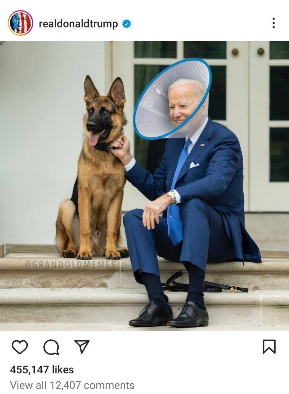 (عکس) ترامپ قلاده به گردن بایدن انداخت!