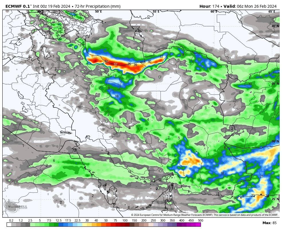 نقشه جدید باران و برف در ایران برای اسفند ۱۴۰۲