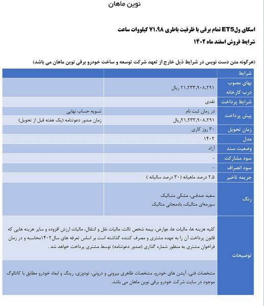 آغاز فروش اینترنتی اولین خودرو شاسی بلند تمام برقی بازار ایران