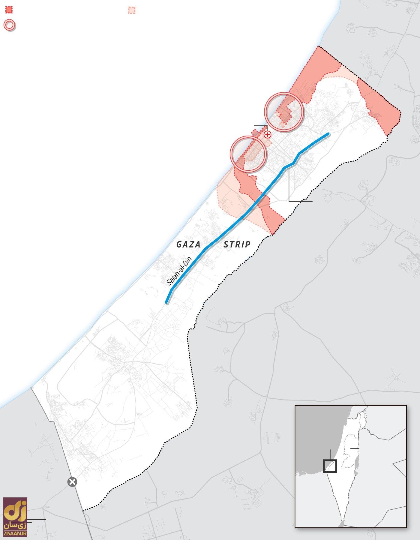 نقشه آخرین تحولات میدانی جنگ غزه؛ کشیده شدن جنگ به مرکز غزه