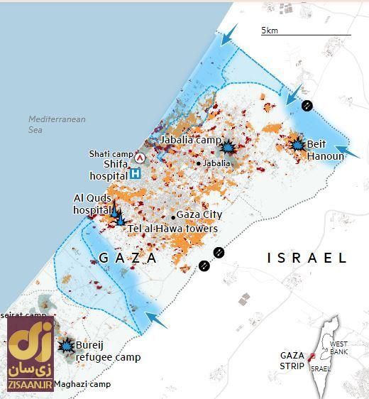 نقشه میدانی جنگ غزه 23 آبان