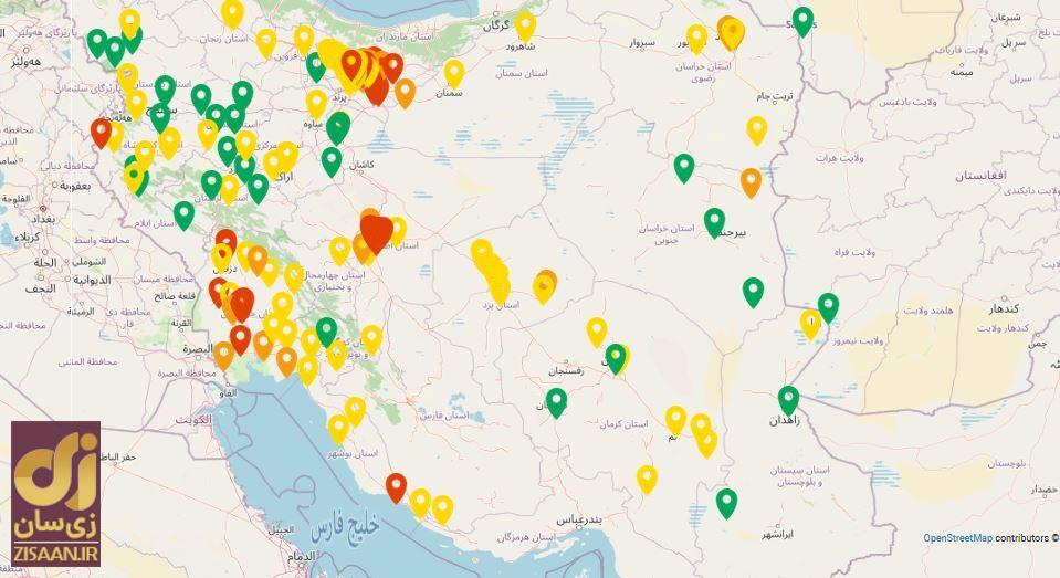 شاخص آلودگی هوای کشور در 29 آذر 1402