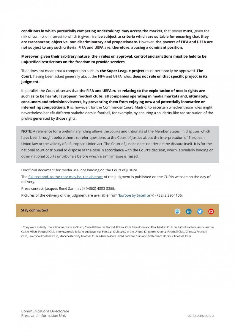 حکم دیوان دادگستری اروپا علیه یوفا