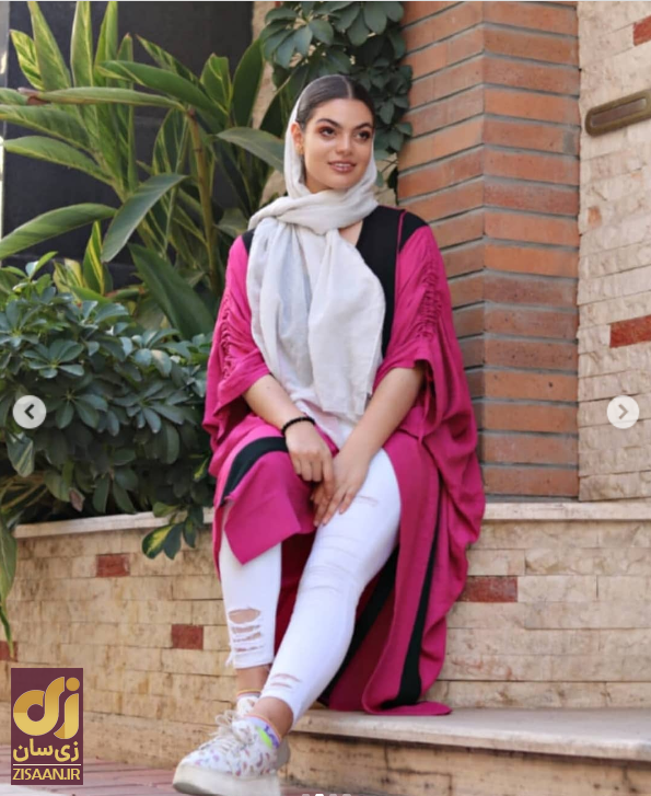 مونا ثریابین دختر فوتبالیست ملوانی با مانتو قرمز و استایل تابستانی جذاب