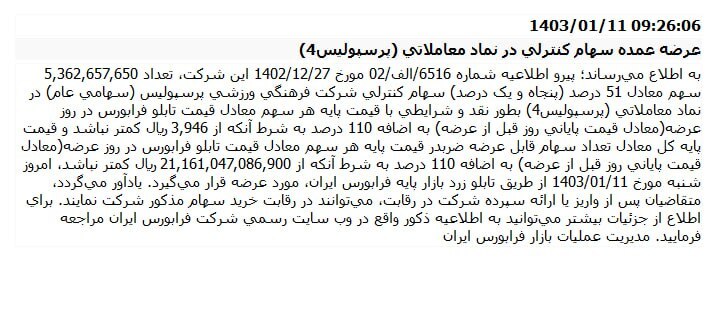 پاسخ بانک ملت به بورس درباره خرید پرسپولیس پاسخ بانک ملت به بورس درباره خرید پرسپولیس