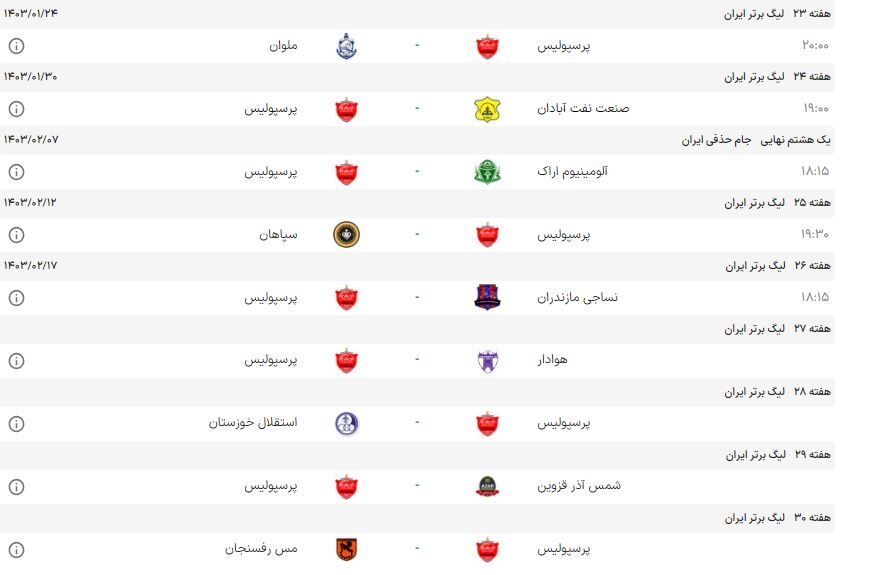 برنامه بازیهای پرسپولیس + عکس برنامه بازیهای پرسپولیس + عکس