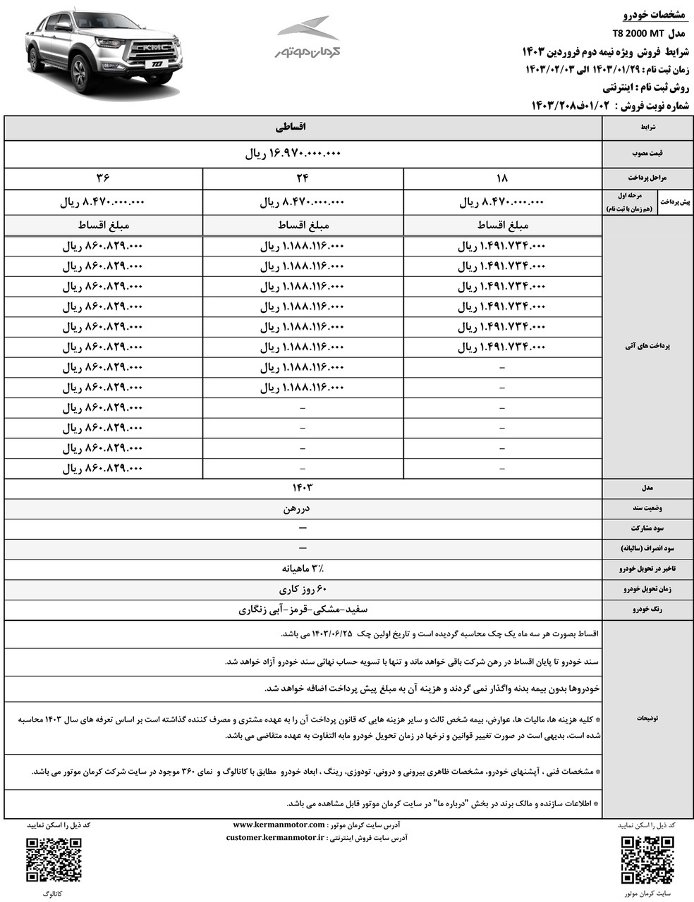 آغاز فروش اقساطی ۲ محصول کرمان موتور (+جدول فروش)