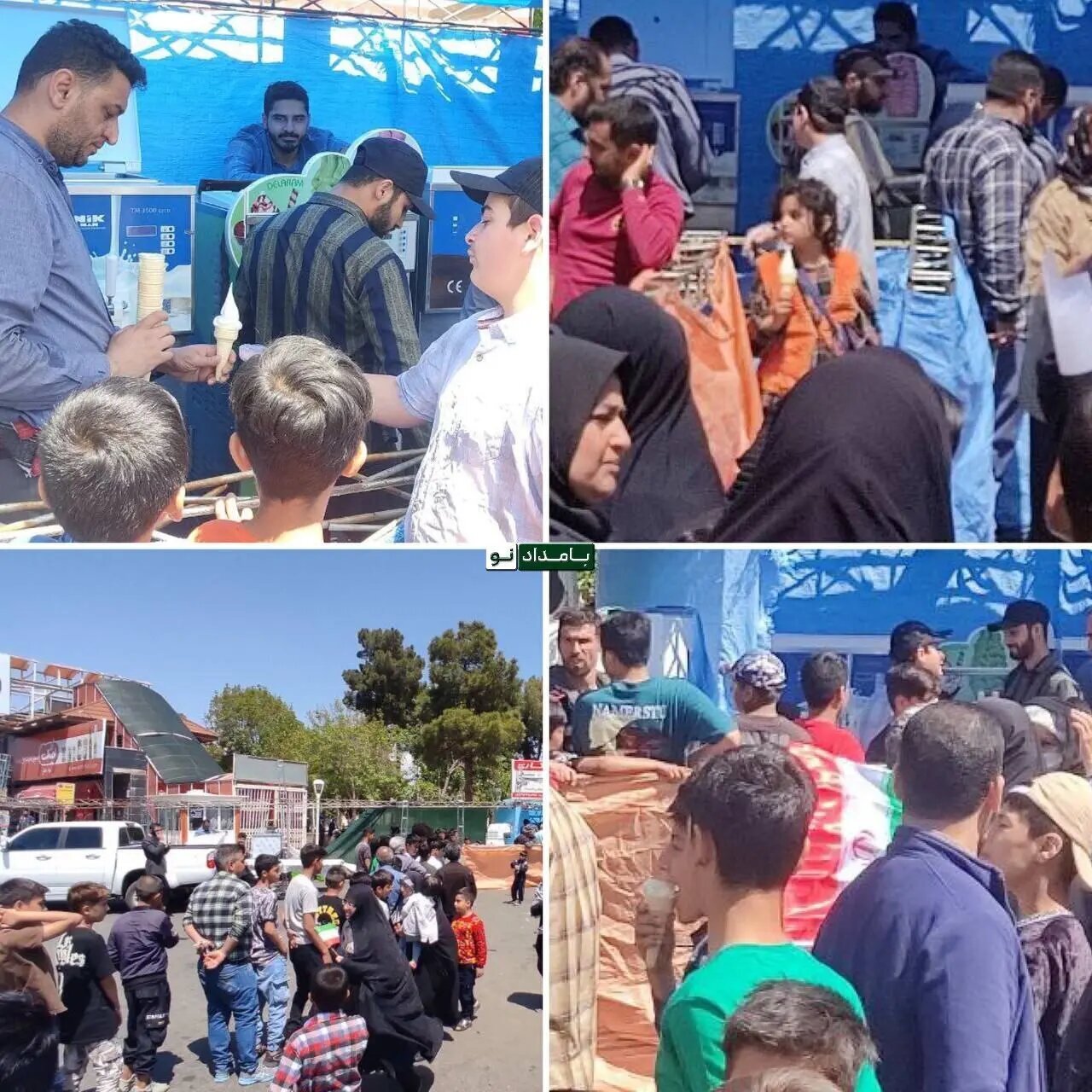 (عکس) صف طولانی بستنی قیفی صلواتی در حاشیه سفر رئیسی به سمنان