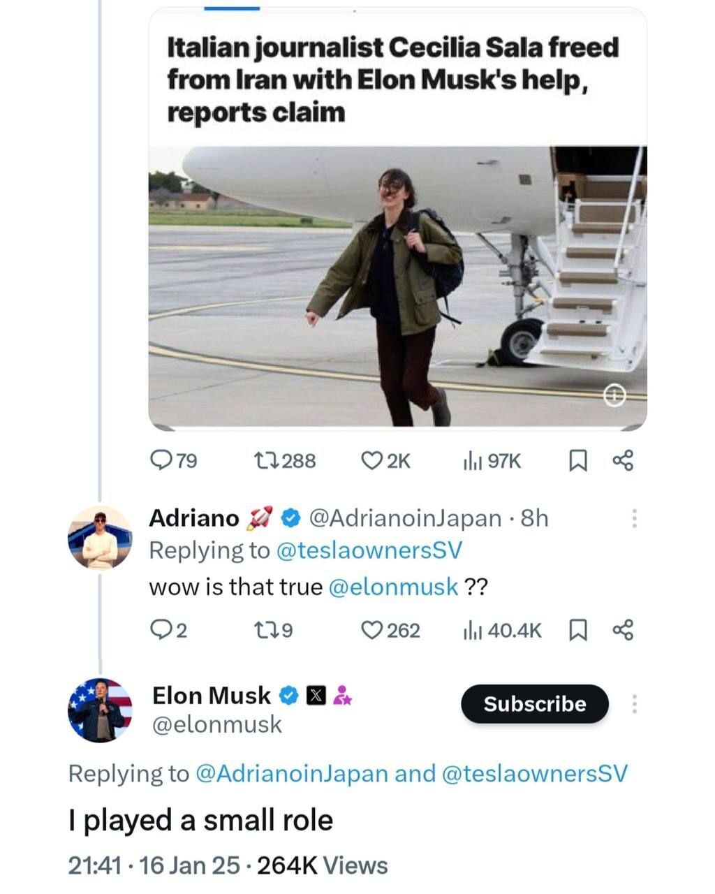 نقش ایلان ماسک در آزادی خبرنگار ایتالیایی تایید شد!