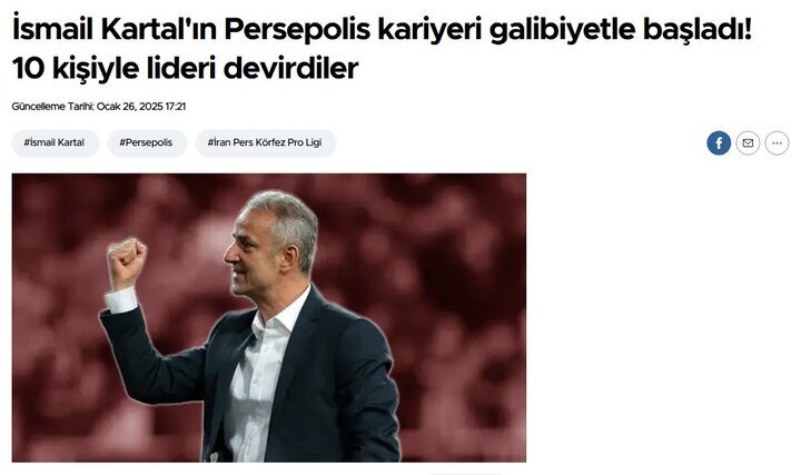 بازتاب گسترده پیروزی پرسپولیس مقابل تراکتور در رسانه‌های ترکیه‌ای