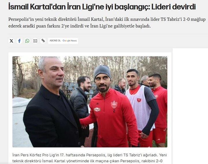 بازتاب گسترده پیروزی پرسپولیس مقابل تراکتور در رسانه‌های ترکیه‌ای