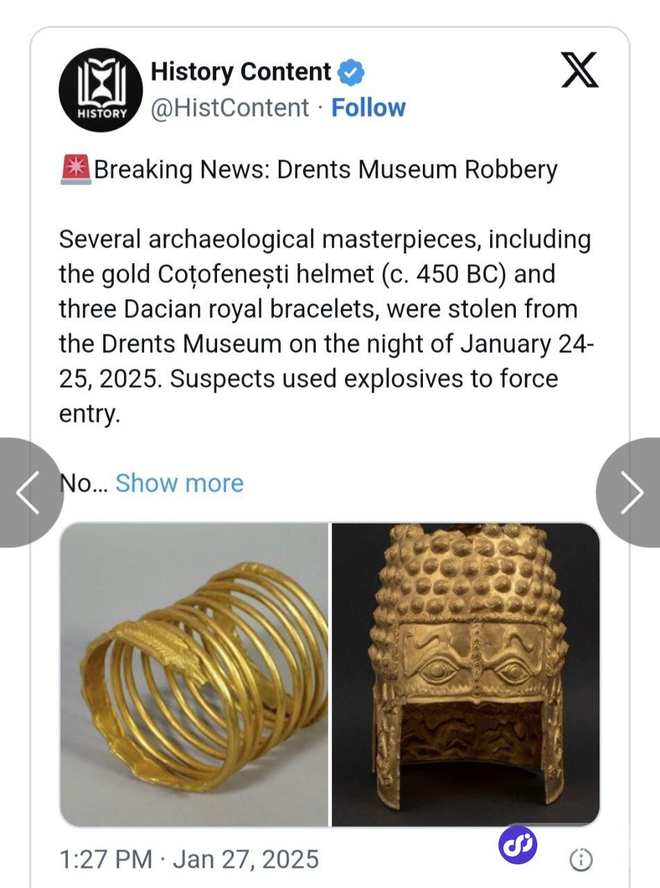 دزدی بزرگ در هلند؛ منفجر کردن موزه و سرقت کلاهخود و دستبند طلای ۲۵۰۰ ساله!