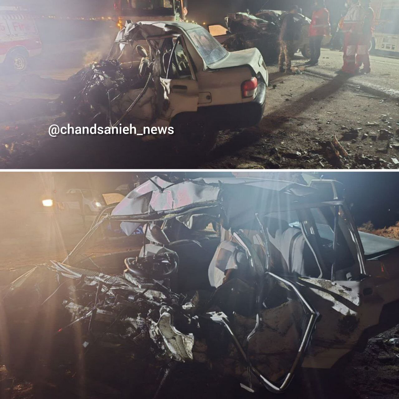 تصاویر هولناک از له شدن پراید در یک تصادف مرگبار تصاویر هولناک از له شدن پراید در یک تصادف مرگبار