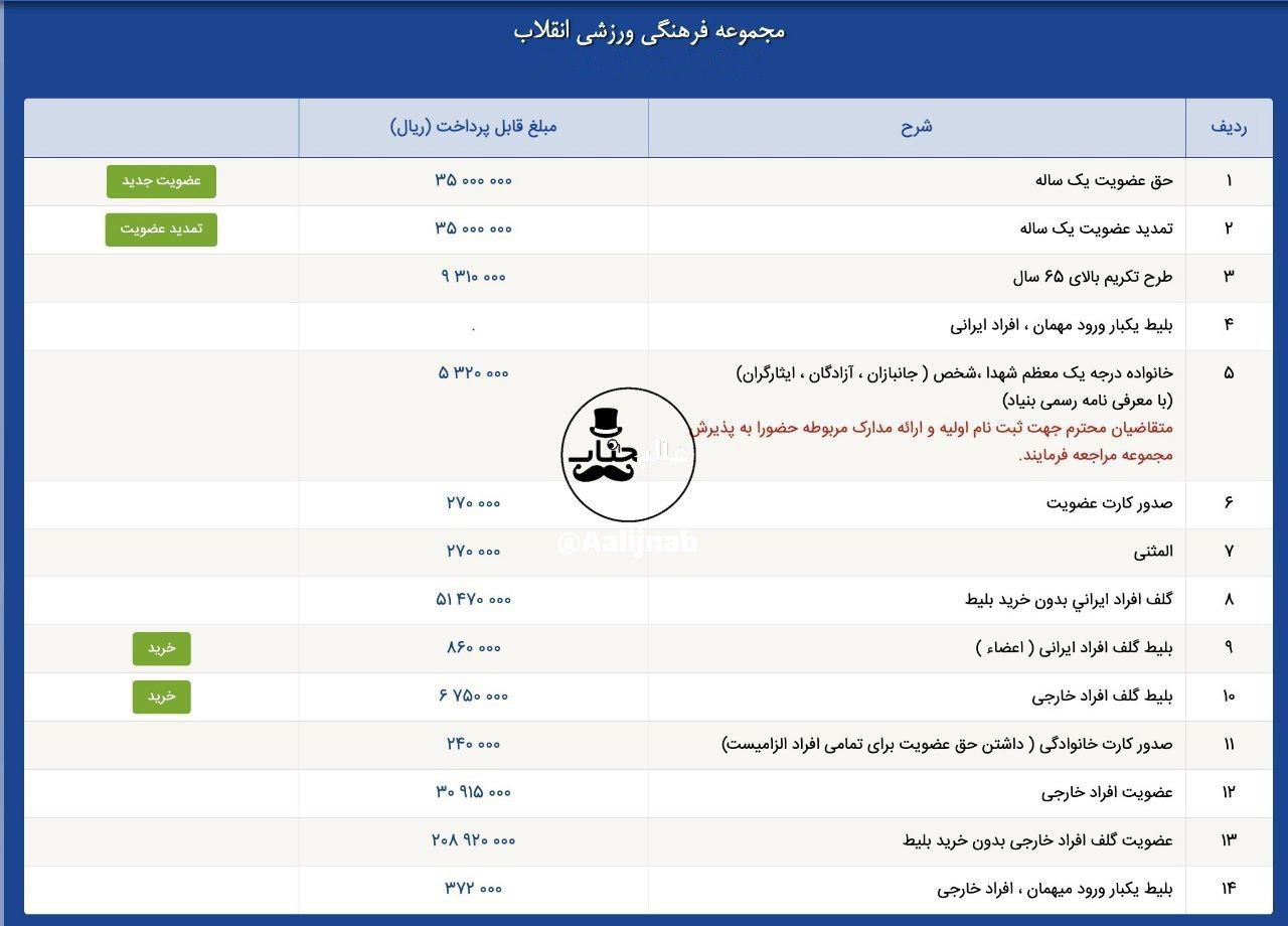 تعرفه عضویت در باشگاه انقلاب خبرساز شد