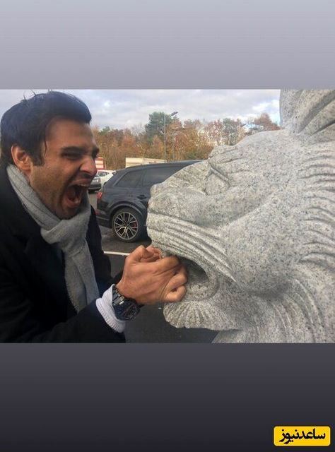 شیطنت بامزه سامان صفاری، امیر سریال دلدادگان با مجسمه شهرداری + عکس