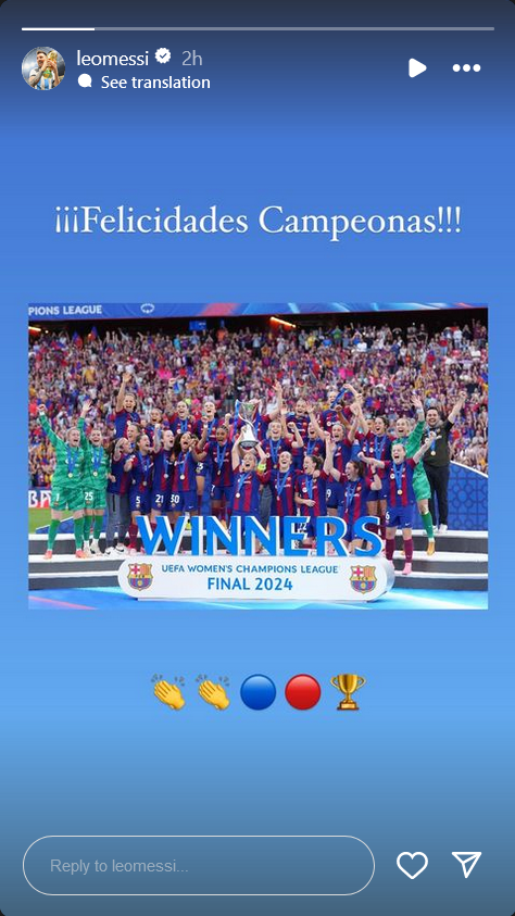 عکس| واکنش زیبای مسی به قهرمانی زنان بارسلونا در اروپا