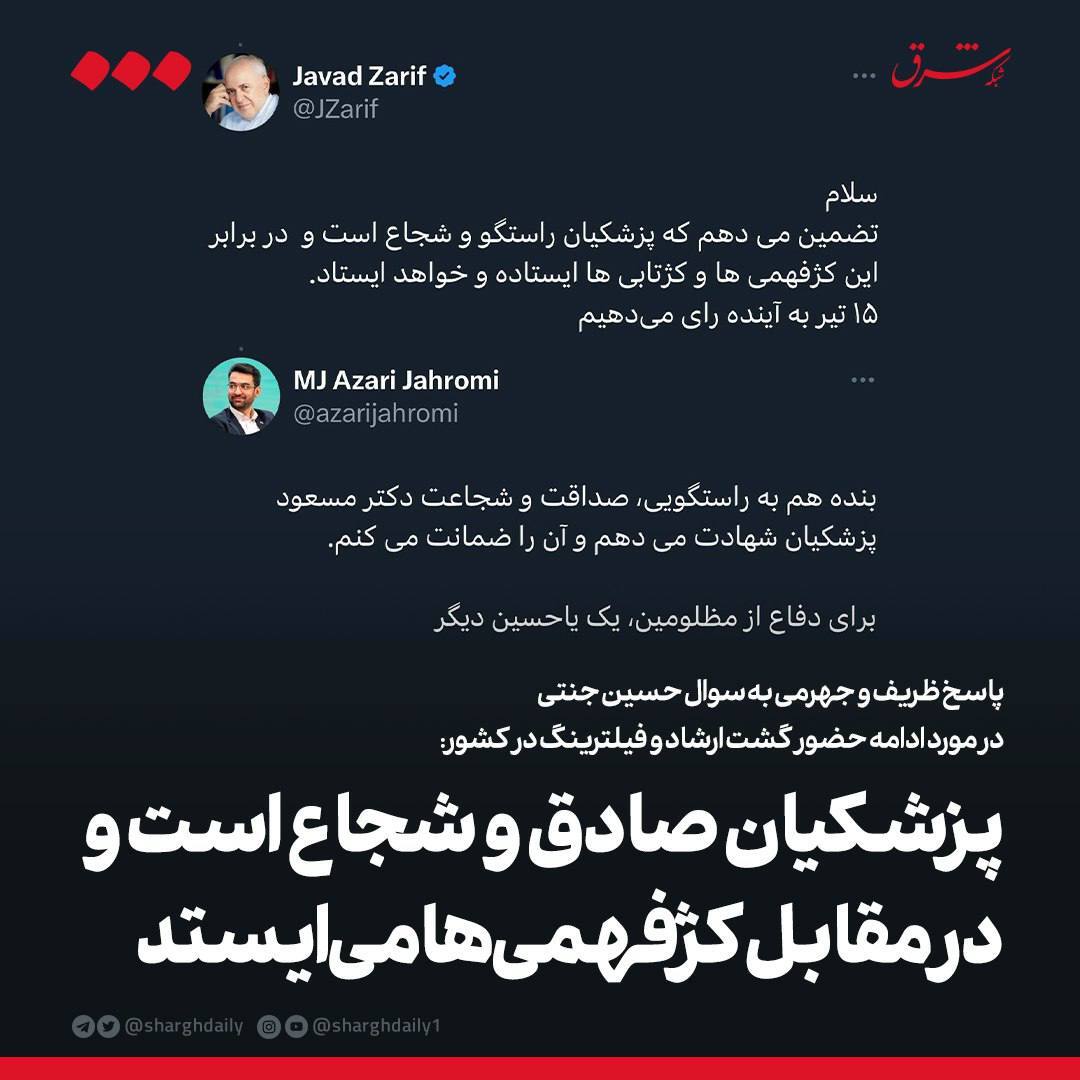 پاسخ ظریف به سوال حسین جنتی در مورد ادامه حضور گشت ارشاد و فیلترینگ در کشور