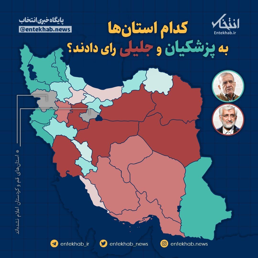 اینفوگرافیک | کدام استان‌ها به پزشکیان و جلیلی رای دادند؟