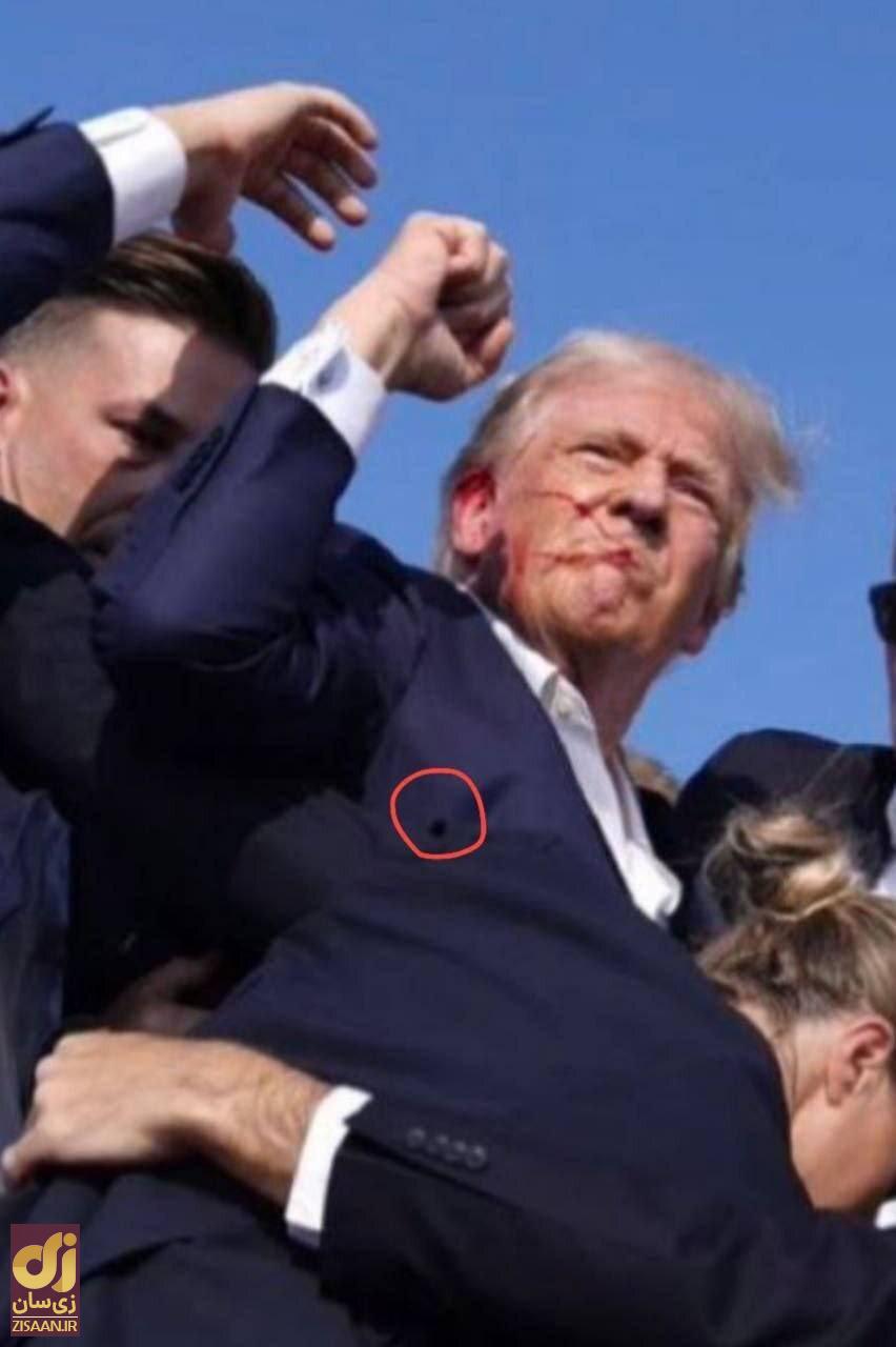 (تصاویر) ترامپ تنها گوشش زخمی نشده، تیر دوم به سینه دونالد ترامپ برخورد کرده است!