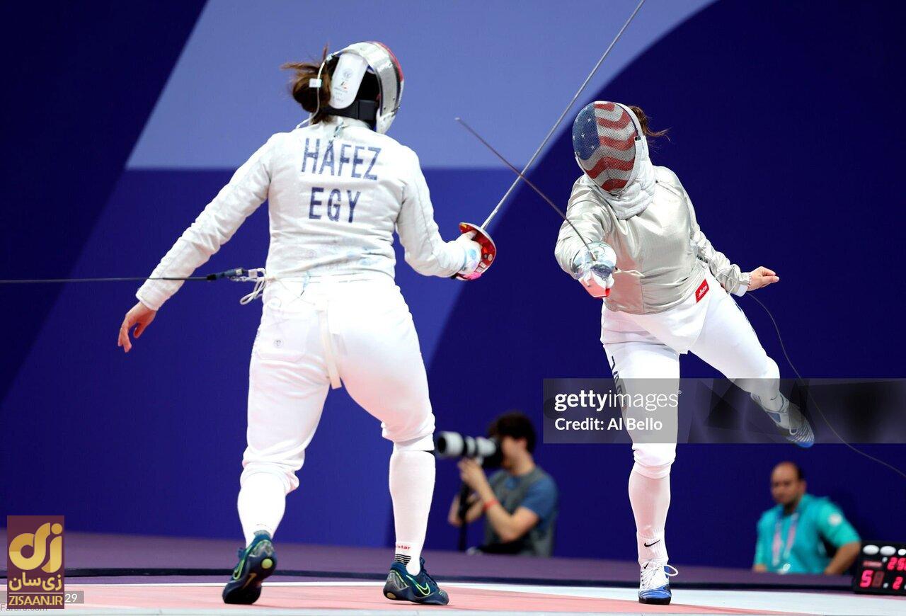 (تصاویر) ندی حافظ؛ شمشیربازی زن مصری در ماه هفتم بارداری در المپیک!