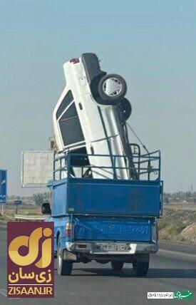 عکس | شاهکار جدید با یک نیسان آبی؛ حمل پراید به شکل عمودی!