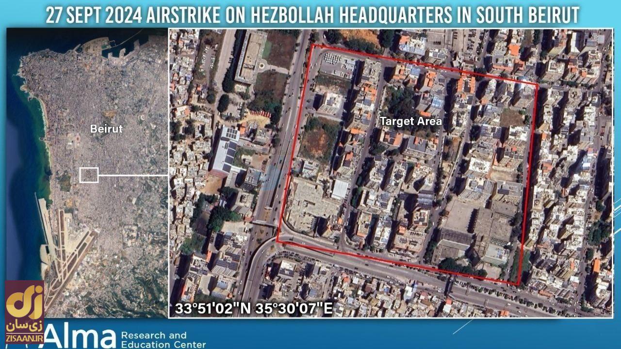 محل دقیق مقر اصلی زیرزمینی حزب الله در بیروت که بمباران شد