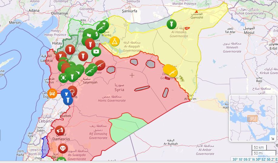 آخرین تقشه از میدان جنگ در سوریه؛ تروریست‌ها تا کجا پیشروی کرده و کانون درگیری‌ها در کدام مناطق است؟ + نقشه زنده 