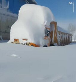 تصویری باورنکردنی از حجم برف؛ وضع این کامیون را ببینید