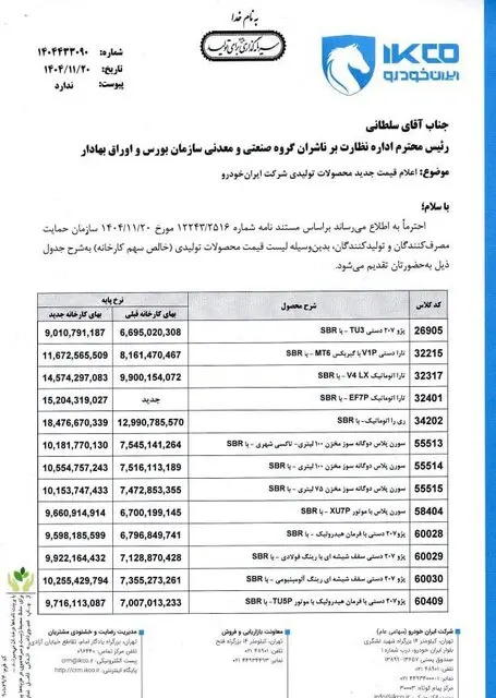قیمت جدید کارخانه‌ای محصولات ایران خودرو اعلام شد