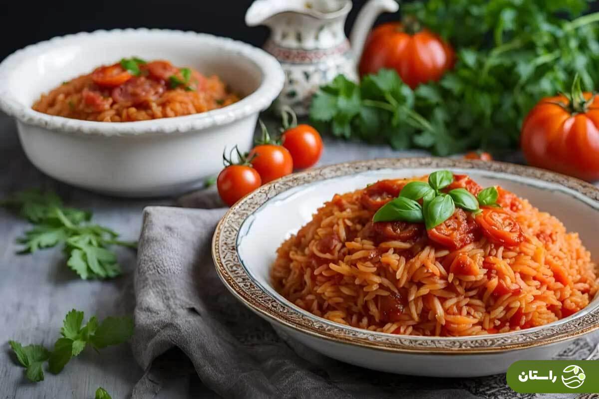 کته گوجه  که با سبزی تازه تزیین شده است