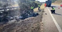 تصاویری دلخراش از لحظه آتش سوزی لامبورگینی دیوگو ژوتا