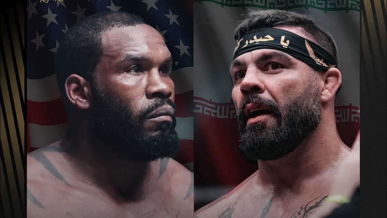 مبارزه سنگین امیر علی‌اکبری و تونی جانسون آمریکایی؛ کری‌خوانی امیر برای جانسون و اشاره به جنگ ۱۲ روزه