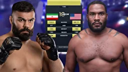 مبارزه سنگین امیر علی‌اکبری و تونی جانسون آمریکایی؛ کری‌خوانی امیر برای جانسون و اشاره به جنگ ۱۲ روزه