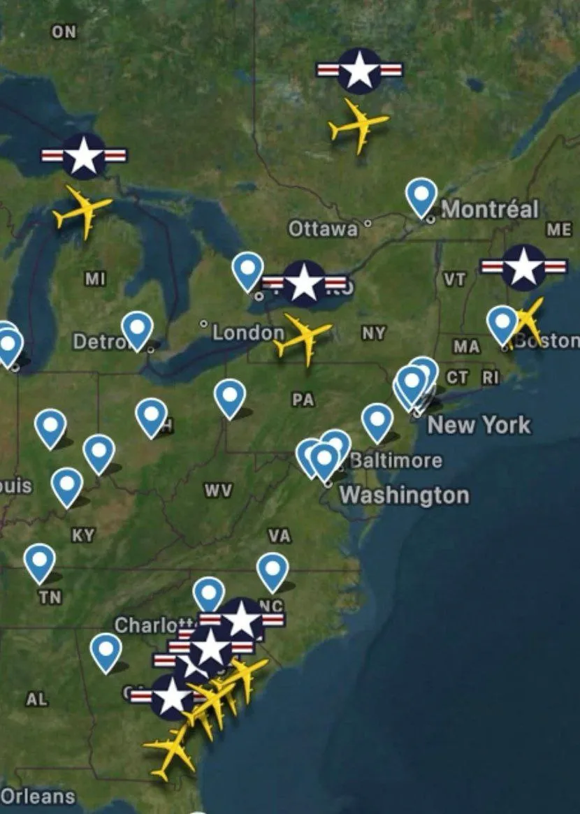 جنگنده های آمریکایی روی نقشه