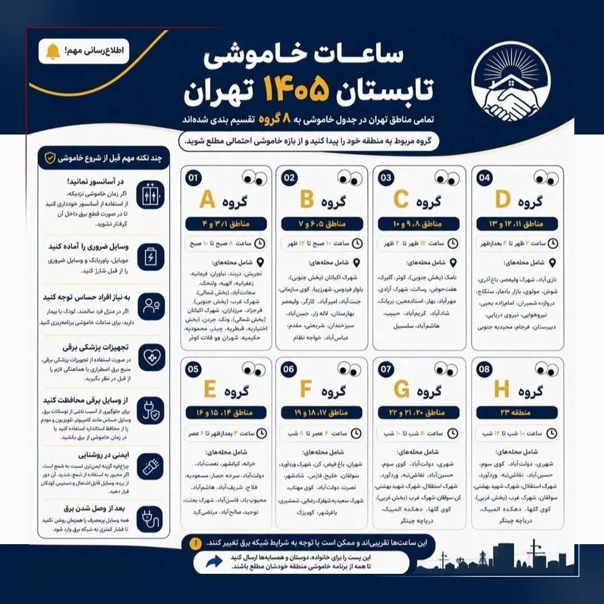 جدول قطعی برق