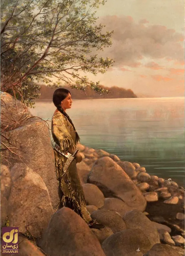 
نقاشی دستی از یک زن جوان در کنار رودخانه. اوایل دهه ۱۹۰۰.&nbsp;