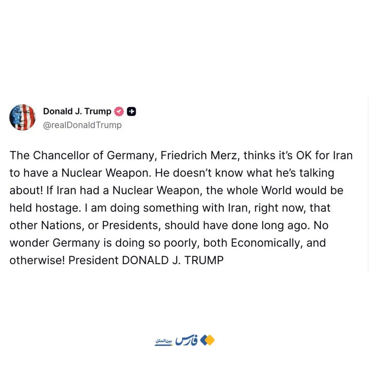 توئیت دونالد ترامپ درباره مرتس