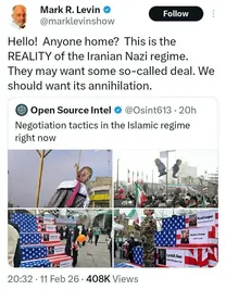 مارک لوین، مجری فاکس نیوز و دوست ترامپ عکس اعدام او در تهران را منتشر کرد