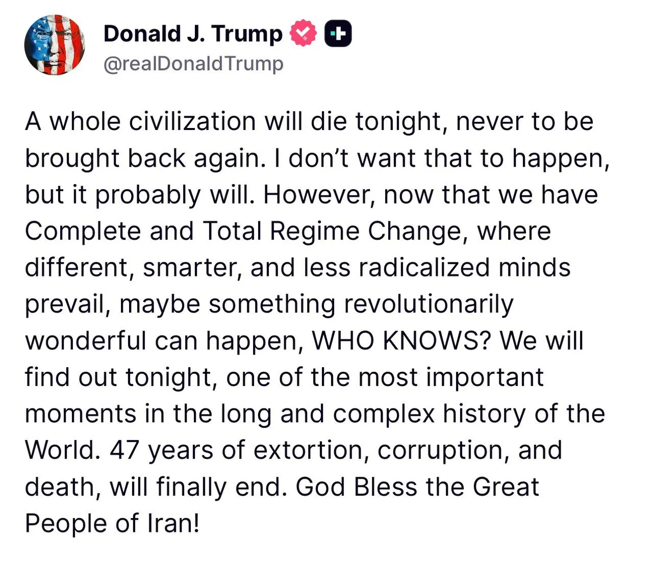 پست ترامپ در سوشال تروث