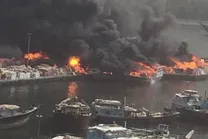 حریق در بندر فجیره امارات + عکس